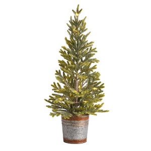 Nearly Natural 2.17-ft Pine Natural Look-in Artificial Christmas Tree with 35 Warm White Lights in Rustic Metal Planter - 1 of 4