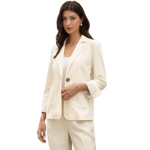 INSPIRE CHIC Women's Lapel Collar Long Sleeve Business Casual One Button Work Office Suit Blazer - 1 of 4