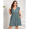 Plus Size Women's Flutter Sleeve High Waist Peplum Babydoll Knee Length Dress - 2 of 4