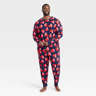 Men's Valentine's Day Hearts Matching Family Pajama Set - Navy