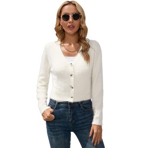 Clearlove Women's Cropped Cardigan Long Sleeve Soft Knit Rib Button Down Sweater - 1 of 4