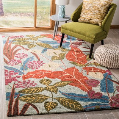 Blue Floral Handmade Tufted Wool Area Rug 6' x 9'