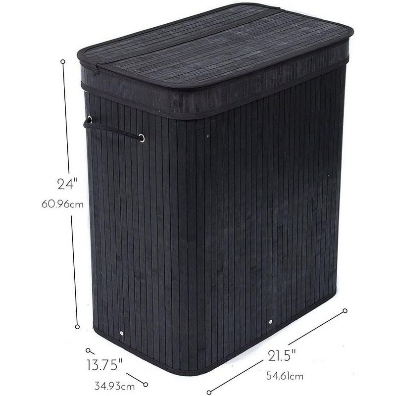 BirdRock Home Bamboo Double Laundry Hamper with Lid and Cloth Liner - Black, 3 of 6