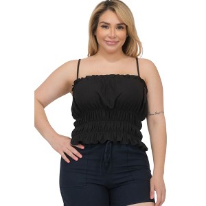 Slickblue Plus Size Womens Shirred Tiered Ruffle Crop Top, Fashion