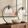 Possini Euro Design Modern Desk Lamps Set of 2 with USB Port 22 1/2" High Bronze LED Clear Seeded Glass Shade for Bedroom Office - image 2 of 4