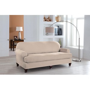 Ivory Stretch Fit Microsuede Sofa Slipcover - Serta