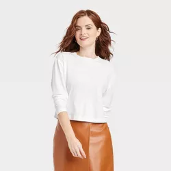 Women's Boxy Long Sleeve T-Shirt - A New Day™ White Striped XXL