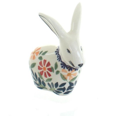 Blue Rose Polish Pottery Garden Bouquet Rabbit Figurine