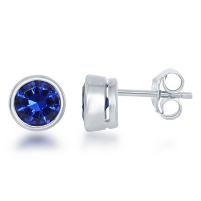 Bella Silver Sterling Silver, "September" Bezel Set Studs - Created Sapphire - Black