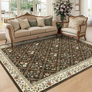 Machine Washable Area Rug Floral Printed Carpet Non Slip Stain Resistant Farmhouse Floor Cover Soft Low Pile Indoor Rugs for Bedroom Kitchen - 1 of 4