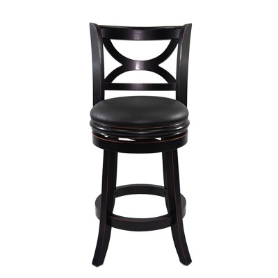 Elegant Black Leather Swivel Counterstool with Solid Wood Frame