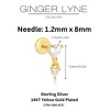 Heart Dangle CZ Flat Back Earrings for Cartilage Helix Tragus Lobe 14Kt Gold Plated Sterling Silver 1 pair by Ginger Lyne - 4 of 4