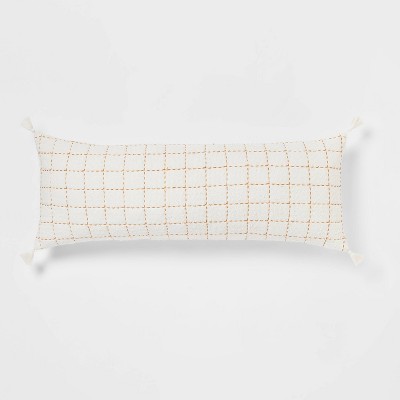 Oblong Oversized Texture Pick Stitch Plaid Decorative Throw Pillow Cream - Threshold™