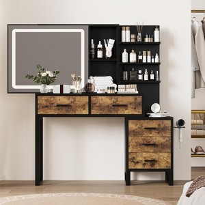 Vanity Set Desk with Mirror and Lights, Makeup Vanity Desk with Power Outlet,5 Drawers, 3 Color Modes&Adjustable Brightness Vanitys Table for Bedroom - 1 of 4