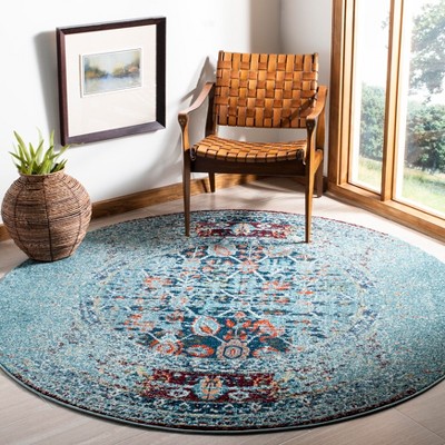 Turquoise and Multi High Pile Round Synthetic Area Rug