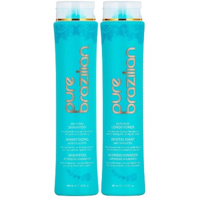 PURE BRAZILIAN Anti Frizz Daily Shampoo & Conditioner (13.5 oz DUO SET) w/ Keratin, Argan Oil, and Acai Kit