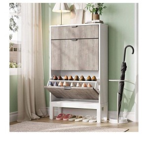 Farmhouse Shoe Storage Cabinet with 2 Flip Drawers - 1 of 4