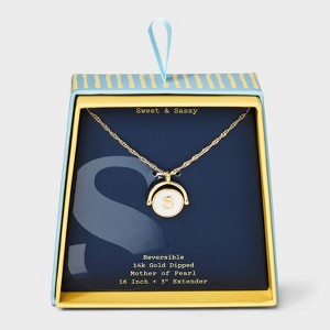 14K Gold Dipped Crystal and Mother of Pearl Circle Spinner Initial Necklace - A New Day™ - 1 of 4