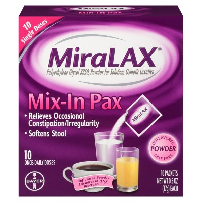 MiraLAX Laxative Powder for Gentle Constipation Single Dose Packet Relief - 10ct