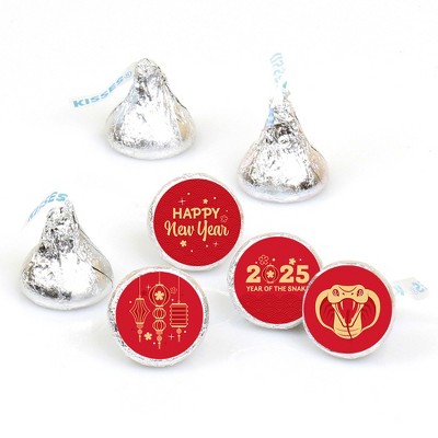 Big Dot of Happiness Lunar New Year - 2025 Year of the Snake Round Candy Sticker Favors - Labels Fit Chocolate Candy (1 sheet of 108)