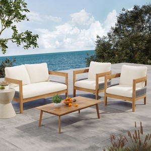 Christopher Knight Home Olympia Outdoor 4 Pieces Acacia Wood Seating Set, Beige/Teak - 1 of 4