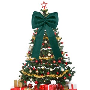 Orieon Green 25-Pc Christmas Bow Set. Features a wired tree topper & ribbons for festive decor on trees, wreaths & garlands. - 1 of 4