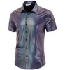 Mens Button Down Disco Shirt Metallic Sequins Shiny Short Sleeve Party Shirts Nightclub Costume Top - 2 of 4