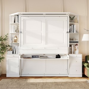 Queen Size Murphy Bed Space-saving Wall Bed Foldable Bed with Desk, Storage Shelves & Cabinets - ModernLuxe - 1 of 4