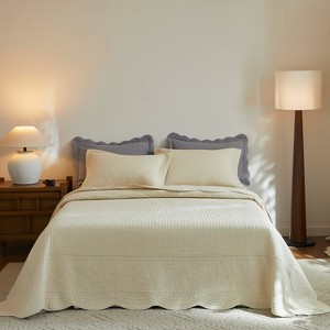 3-Piece Elegantly Embroidered Cotton Quilt Bedspread Set - 1 of 4