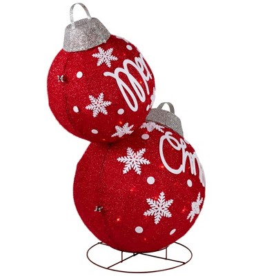 Red and White LED Lighted Stacked Ornament Balls Outdoor Decoration