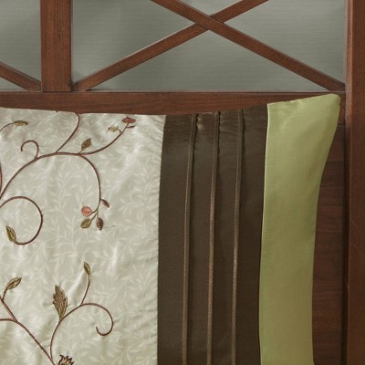 California King Green and Brown 7-Piece Embroidered Comforter Set