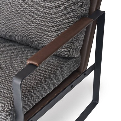 Brown Faux Leather and Metal Mid-Century Modern Armchair