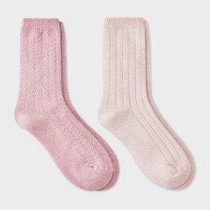 Women's Brushed Terry Lined 2pk Cozy Crew Socks - Auden™ White/Beige 4-10 - 1 of 3
