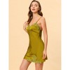 Allegra K Women's Satin Nightgowns V-Neck Solid Color Lace Cami Mini Pajama Dress - 4 of 4