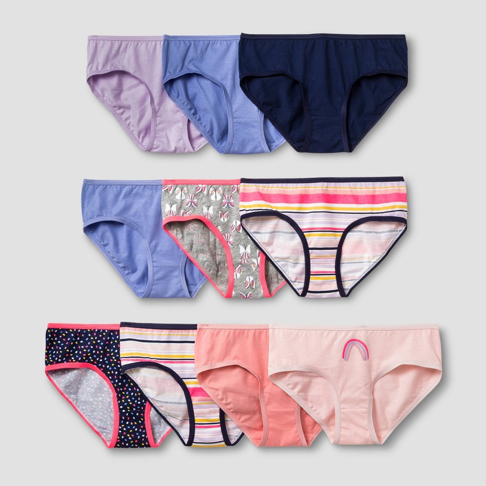 Girl s Assorted Solids & Prints 10 Pack Cotton Brief Panties - 4