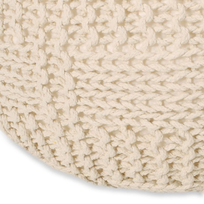 Hortense Modern Knitted Cotton Round Pouf - Christopher Knight Home, 5 of 10