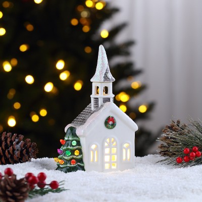 Mr. Christmas White Ceramic LED Church Figurine