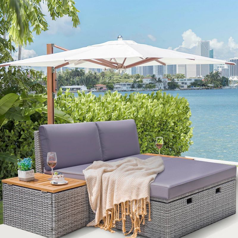 Devoko 3pc Rattan Daybed Outdoor Patio Lounge Furniture Set, 2 of 9