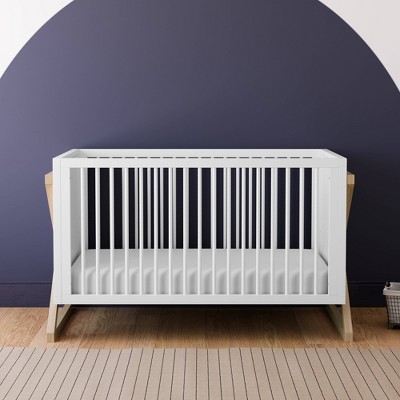 White and Driftwood 3-in-1 Convertible Baby Crib with Adjustable Mattress Support