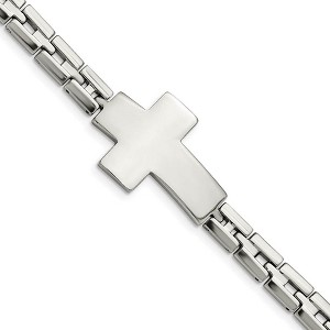 Black Bow Jewelry Men's Stainless Steel Polished Cross Link Bracelet, 8 Inch - 1 of 4