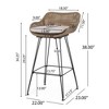 SKRAN 29.25" Set of 2 Outdoor Wicker and Iron Low Back Barstools, Light Brown, with Beige Cushion for Patios and Barbeques, Garden - 3 of 4
