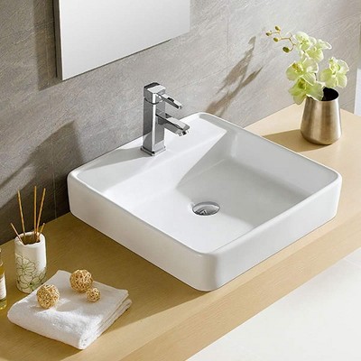 White Ceramic Square Vessel Bathroom Sink