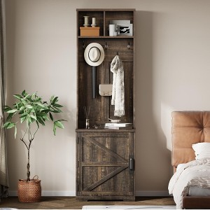 77" Modern Hall Tree with Shoe Storage & Coat Rack - Sturdy Mudroom Organizer for Entryway, Hallway | Freestanding Cabinet & Hanger - 1 of 4