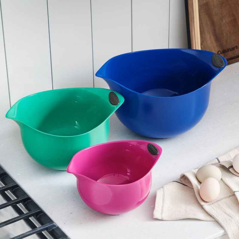 Cuisinart Set of 3 Plastic/Silicone Soft Grip Mixing Bowls Jewel Tone, 6 of 7