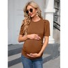 Clearlove Maternity T Shirts Women's Knit Floral Print Tops Crew Neck Pregnancy Short Sleeve Striped Ruched Side Casual Tops - 2 of 4