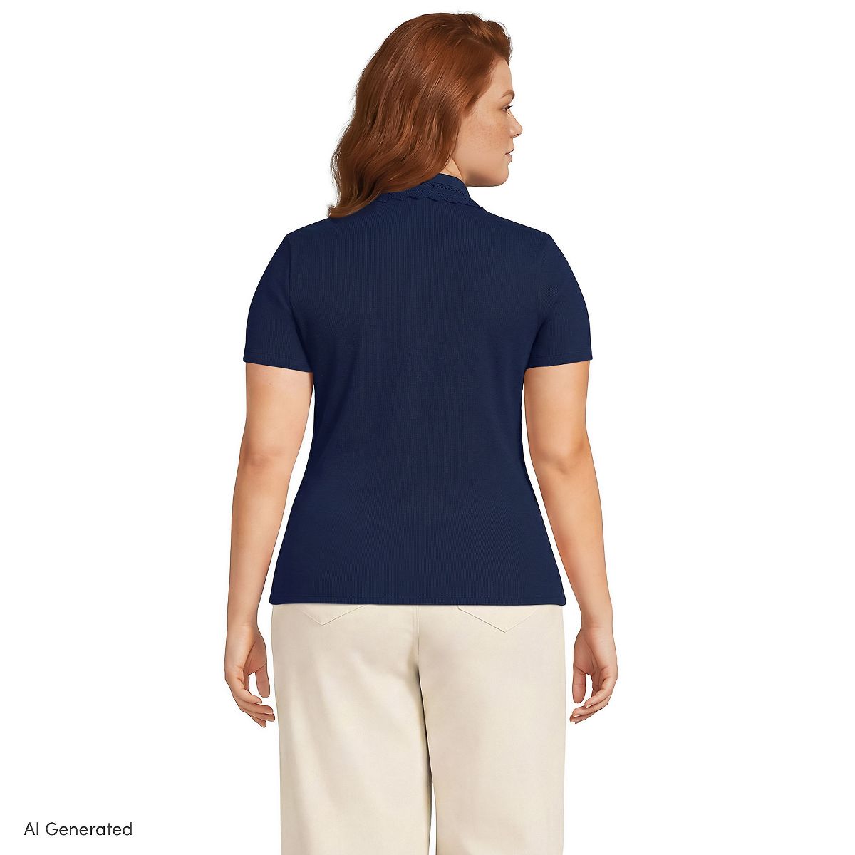 Lands' End Women's Short Sleeve Micro Rib Woven Collar Polo - thumbnail 2