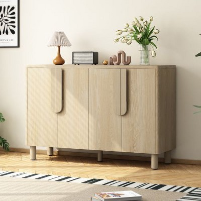 PAGED 4-Door Buffet Cabinet with Storage, Wood Sideboard Cabinet with Arc Handles and Adjustable Shelves, Cable Management Kitchen Storage Cabinet