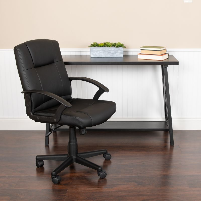 Emma and Oliver Mid-Back Black LeatherSoft-Padded Task Office Chair with Arms, 2 of 14