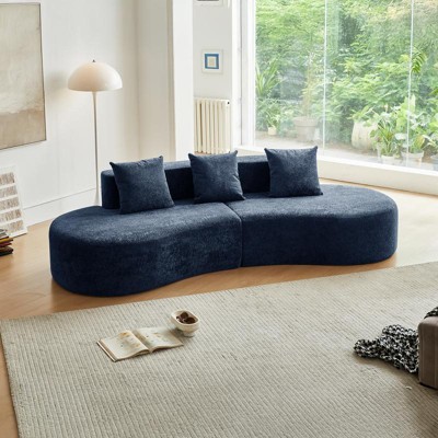 Aukfa Curved Velvet Sectional Sofa - 5 Seater L Shape Sofa , Suitable for Living Room, Apartment, Home Decor, Beige & Orange & Grey