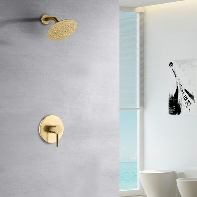 Brushed Gold Wall Mounted Rain Shower Faucet Set